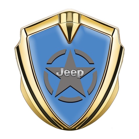 Jeep Emblem Logo Schriftzug Aufkleber Goldtonfarbe Blau Basis mit Stern Logo
