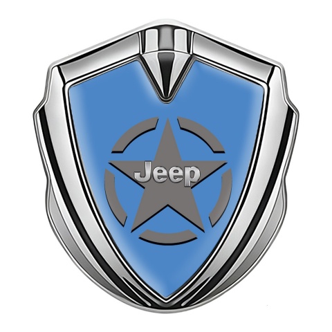 Jeep Emblem Logo Schriftzug Aufkleber Silbertonfarbe Blau Basis mit Stern Logo