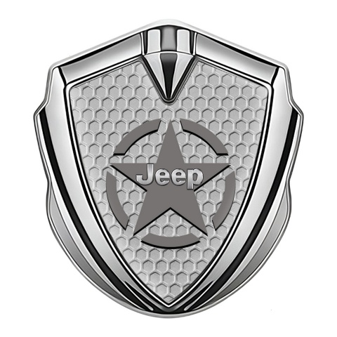 Jeep Emblem Abzeichen selbstklebend Silbertonfarbe Wabeneffekt Stern logo