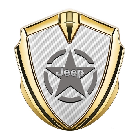 Jeep Emblem Auto Zeichen Goldtonfarbe Weiss Carbon mit Stern Logo Motiv