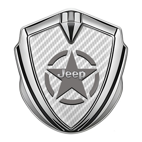 Jeep Emblem Auto Zeichen Silbertonfarbe Weiss Carbon mit Stern Logo Motiv