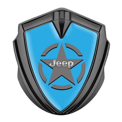 Jeep Emblem Logo Schriftzug Aufkleber Graphit Tonfarbe Himmelblau basis mit Stern Logo
