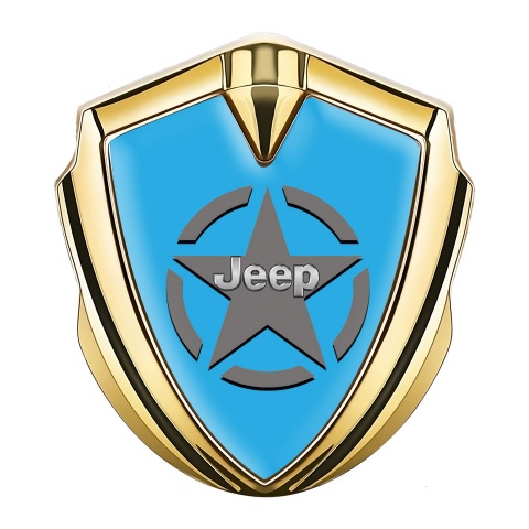 Jeep Emblem Logo Schriftzug Aufkleber Goldtonfarbe Himmelblau basis mit Stern Logo