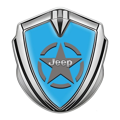 Jeep Emblem Logo Schriftzug Aufkleber Silbertonfarbe Himmelblau basis mit Stern Logo