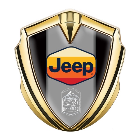 Jeep Emblem Auto Zeichen Goldtonfarbe Schwarz Hintergrund mit Mehrfarbig Logo