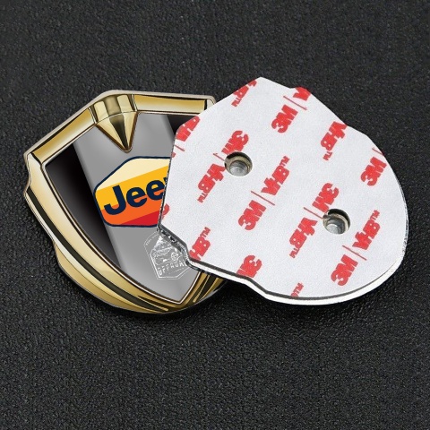 Jeep Emblem Auto Zeichen Goldtonfarbe Schwarz Hintergrund mit Mehrfarbig Logo