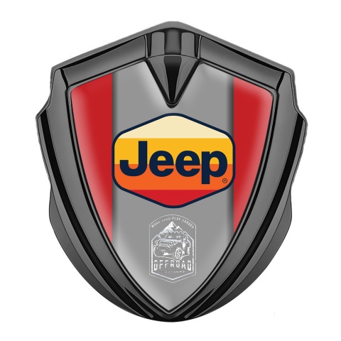 Jeep Selbstklebendes Metallaufkleber Emblem Graphit Tonfarbe Rote Basis mit Mehrfarbig Logo