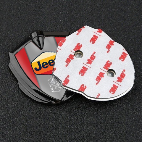Jeep Selbstklebendes Metallaufkleber Emblem Graphit Tonfarbe Rote Basis mit Mehrfarbig Logo