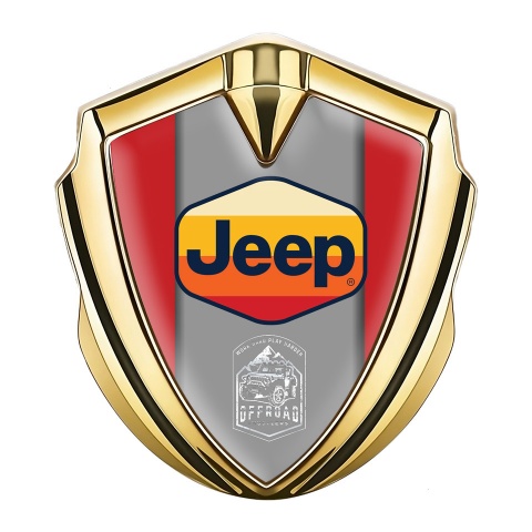 Jeep Selbstklebendes Metallaufkleber Emblem Goldtonfarbe Rote Basis mit Mehrfarbig Logo