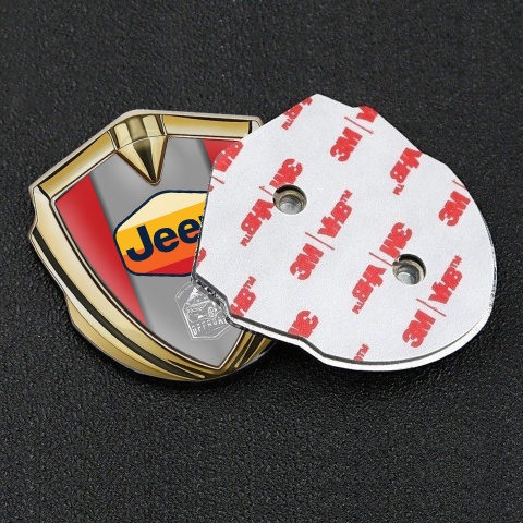 Jeep Selbstklebendes Metallaufkleber Emblem Goldtonfarbe Rote Basis mit Mehrfarbig Logo