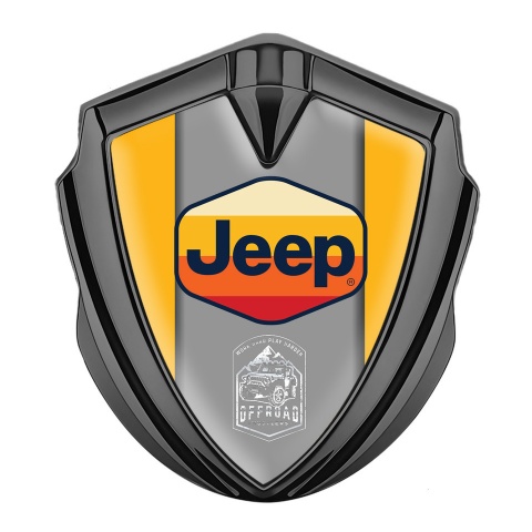 Jeep Emblem Logo Schriftzug Aufkleber Graphit Tonfarbe Gelb Basis mit Mehrfarbig Logo