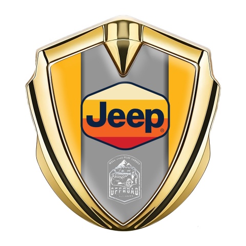 Jeep Emblem Logo Schriftzug Aufkleber Goldtonfarbe Gelb Basis mit Mehrfarbig Logo