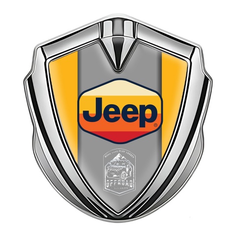 Jeep Emblem Logo Schriftzug Aufkleber Silbertonfarbe Gelb Basis mit Mehrfarbig Logo