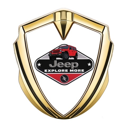 Jeep Emblem Abzeichen Goldtonfarbe Weiss mit Explore More Logo
