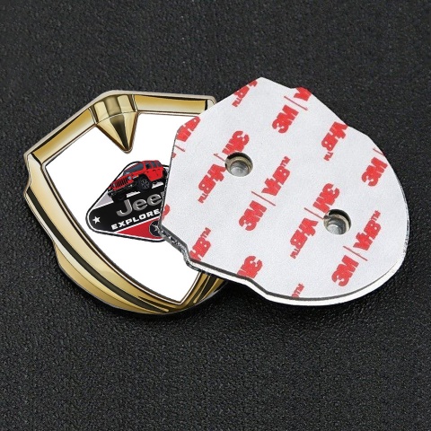 Jeep Emblem Abzeichen Goldtonfarbe Weiss mit Explore More Logo