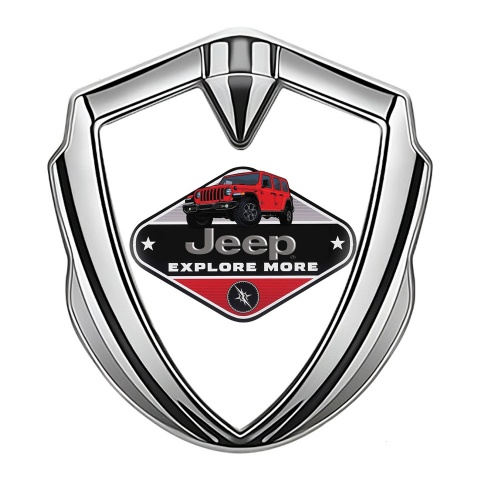 Jeep Emblem Abzeichen Silbertonfarbe Weiss mit Explore More Logo