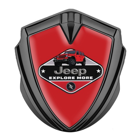 Jeep Abzeichen selbstklebend Graphit Tonfarbe Rote mit Explore More Logo