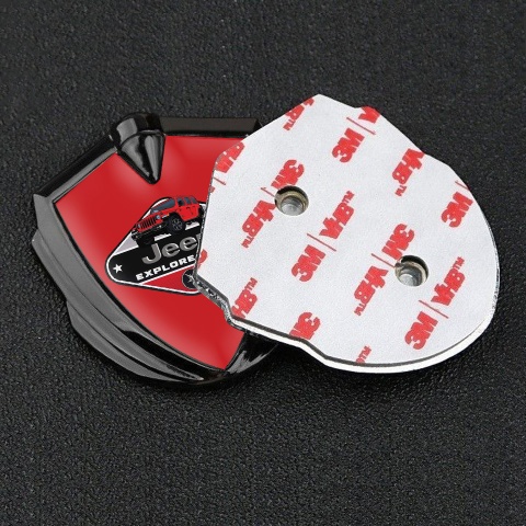 Jeep Abzeichen selbstklebend Graphit Tonfarbe Rote mit Explore More Logo