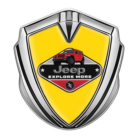 Jeep Emblem Abzeichen Silbertonfarbe Gelb mit Explore More Logo