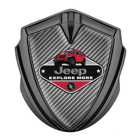 Jeep Abzeichen selbstklebend Graphit Tonfarbe Grau Carbon mit Explore More Logo