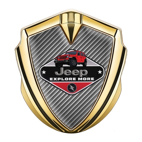 Jeep Abzeichen selbstklebend Goldtonfarbe Grau Carbon mit Explore More Logo