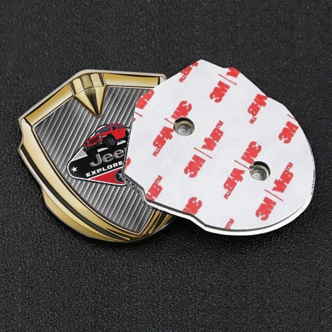 Jeep Abzeichen selbstklebend Goldtonfarbe Grau Carbon mit Explore More Logo