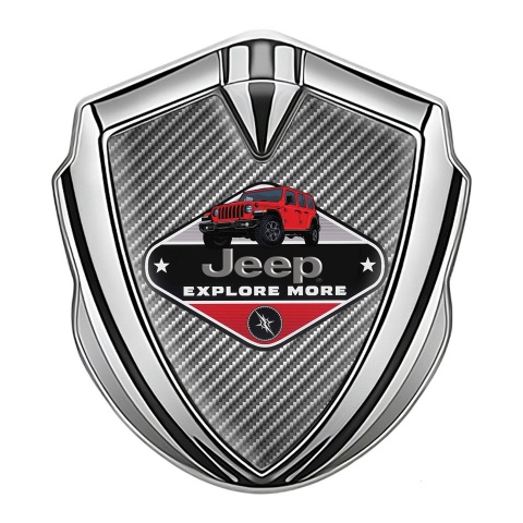 Jeep Abzeichen selbstklebend Silbertonfarbe Grau Carbon mit Explore More Logo