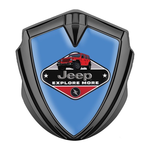 Jeep Emblem Auto Zeichen Graphit Tonfarbe Blau mit Explore More Logo