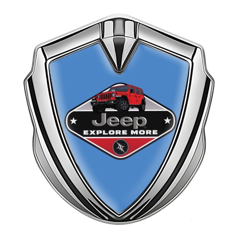Jeep Emblem Auto Zeichen Silbertonfarbe Blau mit Explore More Logo