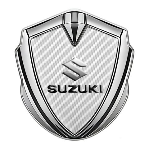 Suzuki Emblem Abzeichen selbstklebend Silbertonfarbe Weiss Carbon Auflage