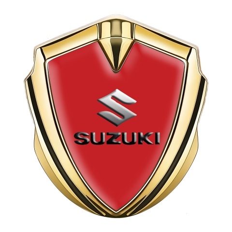 Suzuki Emblem Logo Schriftzug Aufkleber Goldtonfarbe Rote Auflage