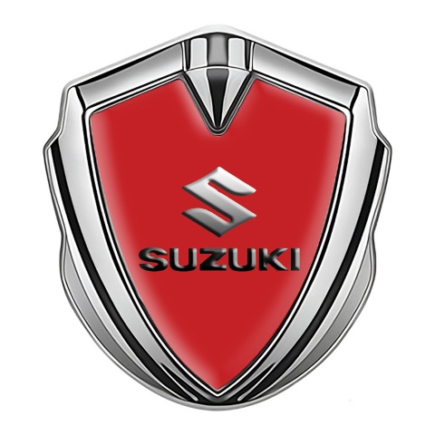 Suzuki Emblem Logo Schriftzug Aufkleber Silbertonfarbe Rote Auflage