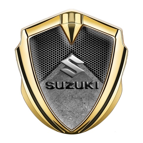 Suzuki Emblem Abzeichen selbstklebend Goldtonfarbe Asphalt Mit Gitter Auflage