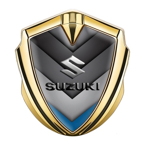 Suzuki Selbstklebendes Metallaufkleber Emblem Goldtonfarbe Grau Blau V Form Details