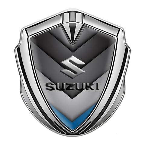 Suzuki Selbstklebendes Metallaufkleber Emblem Silbertonfarbe Grau Blau V Form Details