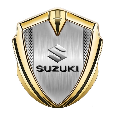 Suzuki Emblem Logo Schriftzug Aufkleber Goldtonfarbe Mesh mit Metall Fliese Auflage