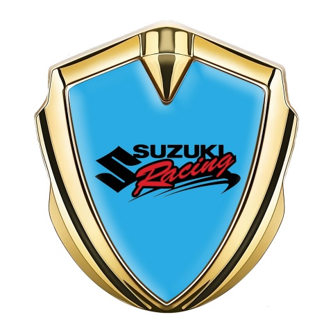 Suzuki Abzeichen selbstklebend Goldtonfarbe Blau fundament mit Racing Logo