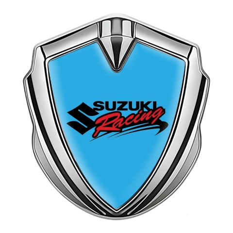 Suzuki Abzeichen selbstklebend Silbertonfarbe Blau fundament mit Racing Logo