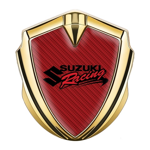 Suzuki Emblem Abzeichen selbstklebend Goldtonfarbe Rote Carbon Racing Logo Stil