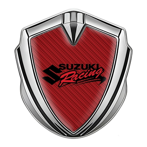 Suzuki Emblem Abzeichen selbstklebend Silbertonfarbe Rote Carbon Racing Logo Stil