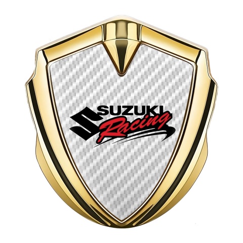 Suzuki Emblem Auto Zeichen Goldtonfarbe Weiss Carbon Racing Logo Motiv
