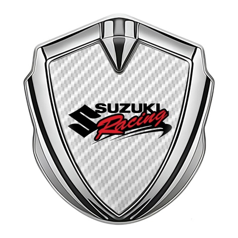 Suzuki Emblem Auto Zeichen Silbertonfarbe Weiss Carbon Racing Logo Motiv