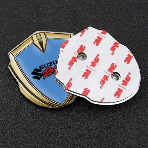 Suzuki Selbstklebendes Metallaufkleber Emblem Goldtonfarbe Blau Fundament Racing Logo Motiv