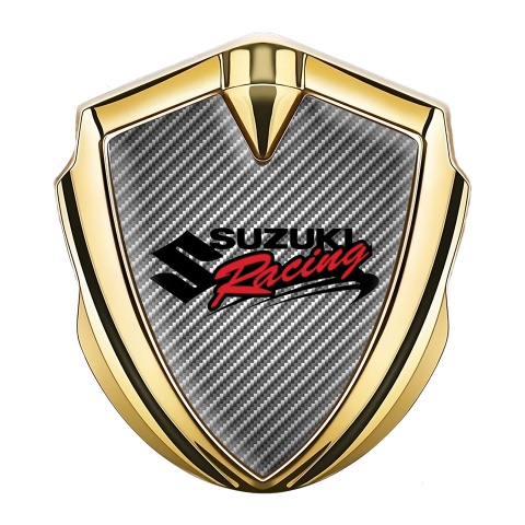 Suzuki Emblem Logo Schriftzug Aufkleber Goldtonfarbe Grau Carbon mit racing Logo Stil