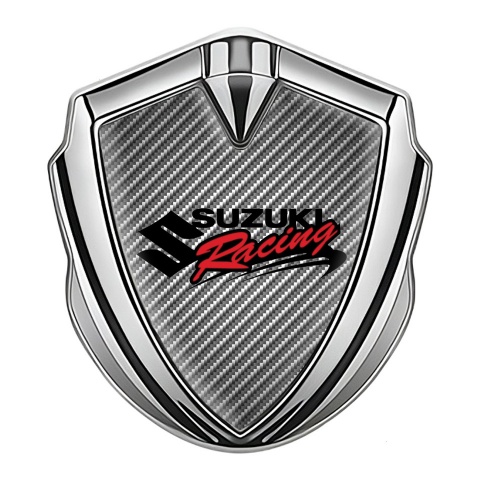 Suzuki Emblem Logo Schriftzug Aufkleber Silbertonfarbe Grau Carbon mit racing Logo Stil