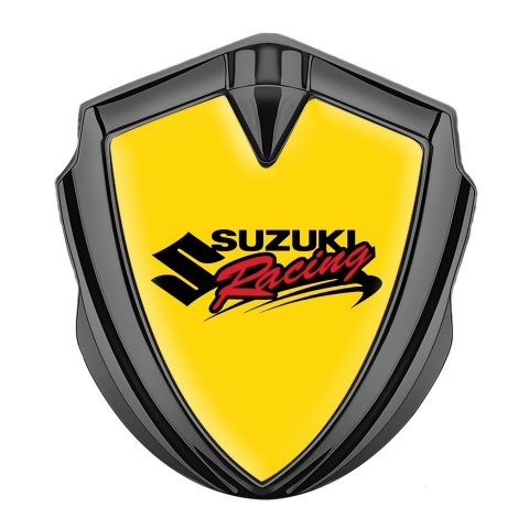 Suzuki Seitenflugel Emblem Aufkleber Graphit Tonfarbe Gelb Fundament mit Racing logo Motiv