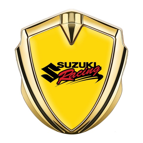 Suzuki Seitenflugel Emblem Aufkleber Goldtonfarbe Gelb Fundament mit Racing logo Motiv