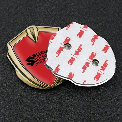 Suzuki Emblem Abzeichen Goldtonfarbe Rote Fundament mit Racing Logo