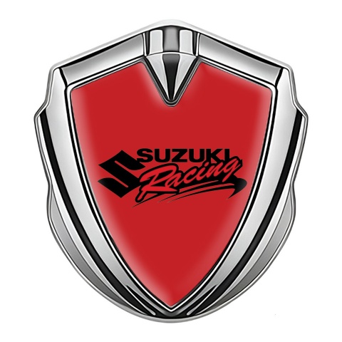 Suzuki Emblem Abzeichen Silbertonfarbe Rote Fundament mit Racing Logo