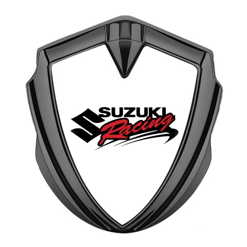 Suzuki Abzeichen selbstklebend Graphit Tonfarbe Weiss Fundament mit Racing Logo Motiv